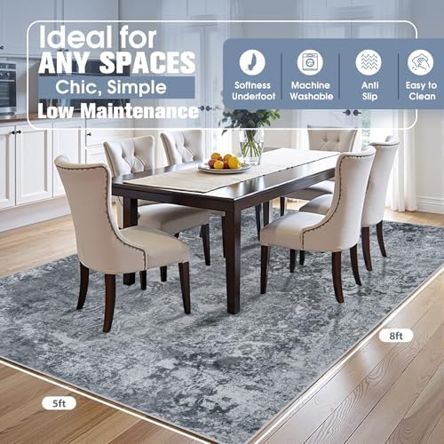 Aelenmu 5x8 Area Rugs for Living Room Washable Bedroom Dining Room Black - Image 2