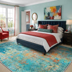 RELEANY Washable 5'x7' Abstract Area Rug for Living Room Teal Multi - Image 3