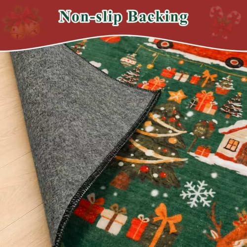 Washable Christmas Rug Runner 2x6 - Xmas Snowflake Green Rug for Kitchen Entryway Non Slip Farmhouse Low Pile Carpet for Laundry Bedroom Bathroom Stain Resistant Floor Mat Pet-Friendly Rug（2x6，Green） - Image 4