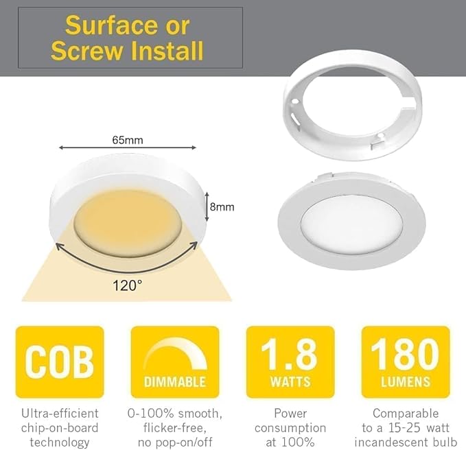 VST Under Cabinet Lighting Plug in with Wired Touch Dimmer Switch,Recessed or Surface Mount Design,Warm White 3000K 12V 2W(20W Total, 10 Pack Black) Puck Lights Fixtures