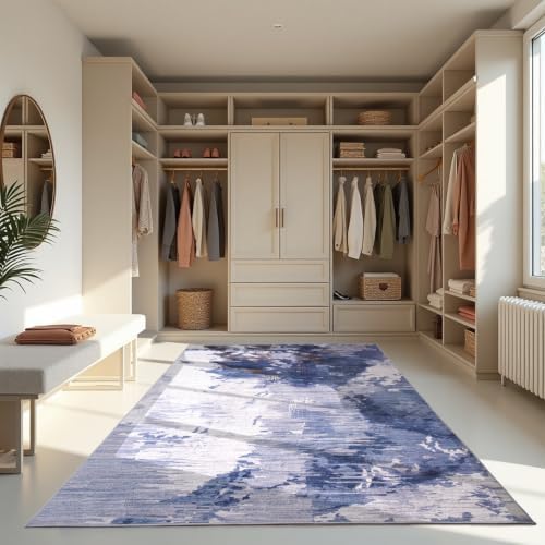 Ompaa Living Room Rug 5x7 Dark Blue Area Rug Machine Washable Boho Rug Non Slip Abstract Vintage Indoor Large Rugs for Bedroom, Classroom, College Dorm, Farmhouse, Dining Room, Kids Playroom by OmpaaHomeDecor