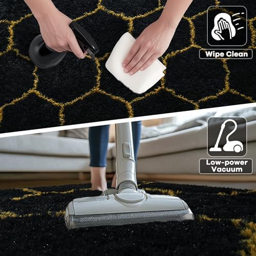 Noahas 5x7 Black Gold Fluffy Soft Area Rug Non-Slip for Living Room Bedroom - Image 6
