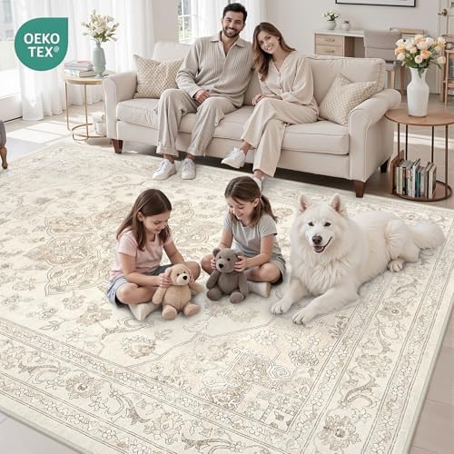 10x14 Area Rugs Living Room: Bedroom Washable Carpet Beige White - Image 7