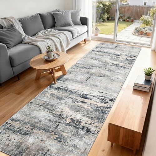 pmtsns Area Rugs 2x8 Runner Rug: Washable Hallway Rug Modern Abstract Neutral Soft Non-Slip Low-Pile Indoor Carpet for Kitchen Bedside Entrance Laundry (Black Grey Brown, 2'x8') - Image 2