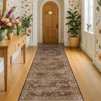 Boho Washable 2x8 Long Rugs for Hallway, Non Skid Front Door Runner Indoor Entrance, Floral Vintage Carpet for Kitchen, Non Slip Low Pile Stain Resistant Soft Mat (Gold Brown) by HazoHaus