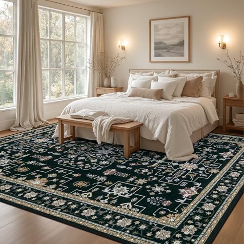 8x10 Area Rugs Living Room: Washable Vintage Rug for Bedroom Black - Image 4