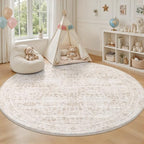 Round Area Rug for Living Room: 4ft Boho Washable Rug Beige Brown - Image 5