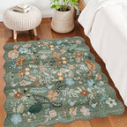 Floral Square Area Rug for Family: Washable 5x5 Scalloped Carpet for Living Room Bedroom Soft Water Resistant Floor Mat with Non Slip Backing for Kitchen Nursery Farmhouse Home Decor(5x5,Floral/Green) - Image 4