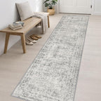 2.6x14 Washable Runner Rug:Modern Abstract Soft Carpet Black Grey - Image 3