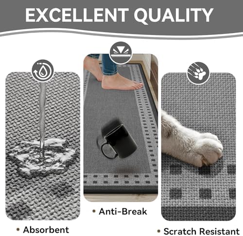 Kitchen Mats for Floor, Non Slip Kitchen Rugs, 17x30 Grey - Image 5