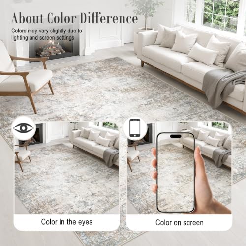 10x12 Area Rug Living Room: Modern Washable Indoor Carpet Brown - Image 5