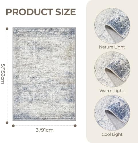 3x5 Rug for Entryway,Washable Area Rug,Blue - Image 2