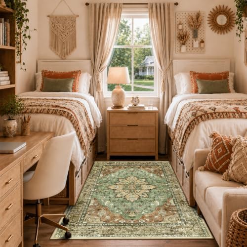 RELEANY Washable Area Rug, 4'x6', Brick/Brown/Green - Image 4
