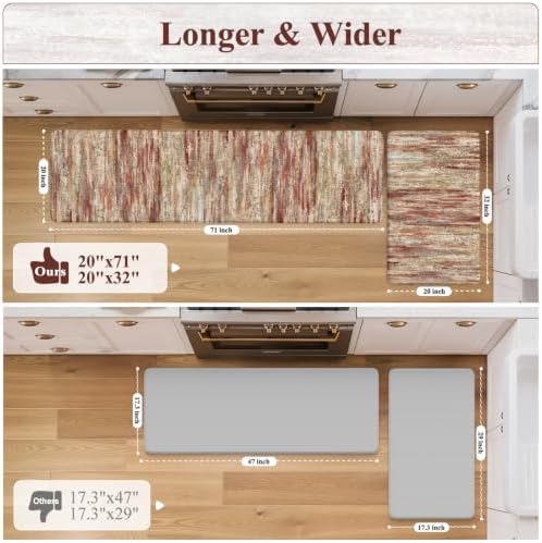 KIMODE Kitchen Mats for Floor Cushioned Anti Fatigue,Red Brown Runner Rugs - Image 2