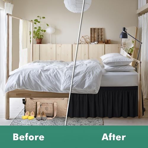 Wrap Around King Size Bed Skirt Split Corner 17" Drop-Elastic Dust Ruffle - Image 4