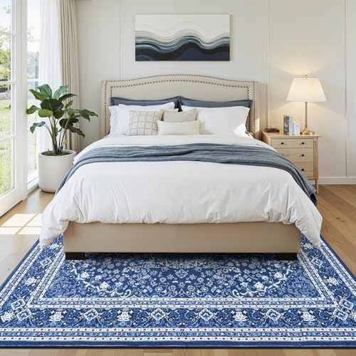 5x7 Area Rugs for Living Room, Washable Non-Slip Rug, Oriental Dark Blue - Image 7