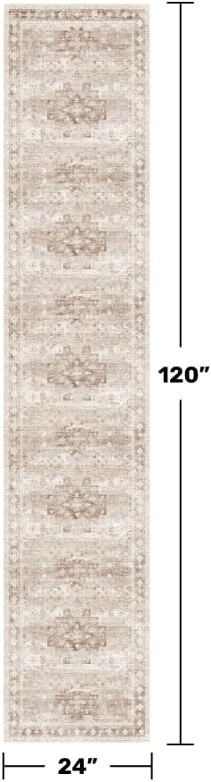 Hazo Haus Non Slip Hallway Runner Rug - 2 x 10 Runner Rug, Washable & Waterproof Kitchen Floor Mat - Extra Long Neutral Farmhouse Boho Design Décor (2x10 Beige/Latte) - Image 2