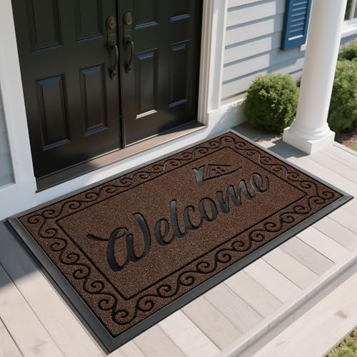 Yimobra Welcome Mat, Heavy Duty Sturdy Door Mats for Home Entrance Outdoor Indoor, Front Doormat for Outside Patio Floor Entry Porch Garage Office, Waterproof, Low Profile, 60 x 36, Coffee by Yimobra