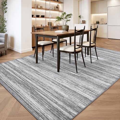 Chicrug 4x6 Grey Washable Striped Abstract Area Rug for Bedroom Living Room - Image 6