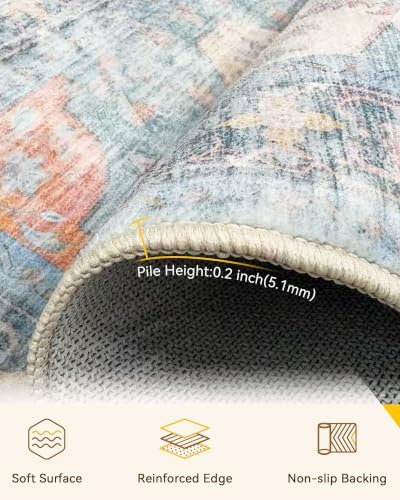 RELEANY Washable Area Rug, Runner 2'6"x10', Blue/Orange/Red - Image 4