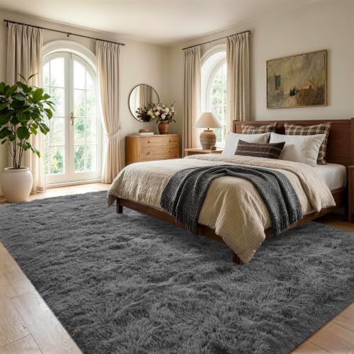Noahas 4x6 Dark Grey Fluffy Soft Area Rug Non-Slip for Bedroom Living Room - Image 3