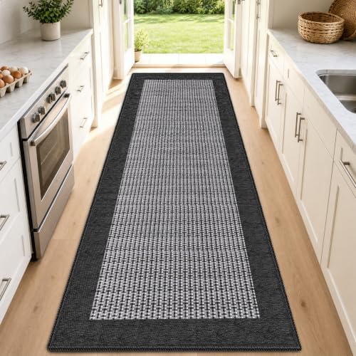 StepRite Kitchen Rugs, Kitchen Mats for Floor, 70"x20" Non-Slip Machine-Washable Kitchen Throw Rug, Absorbent Kitchen Runner Rugs Office, Kitchen Sink Standing Desk Mat, Kitchen Decor Carpet, Black by Bringcushiontoyourlife