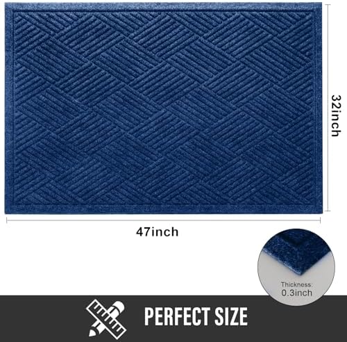 HIYARD Sturdy Front Door Mat, Absorbent Muddy Dirt Resist Welcome Door Mats Outdoor Indoor, Stain and Fade Resistant, Non-Slip Rubber Backing Low Profile Doormat for Entryway, 47×32, Blue - Image 2