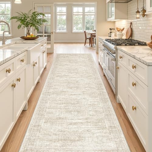 2'6 x 12' Runner Rug Non Slip,Washable Kitchen Rugs,Beige - Image 3