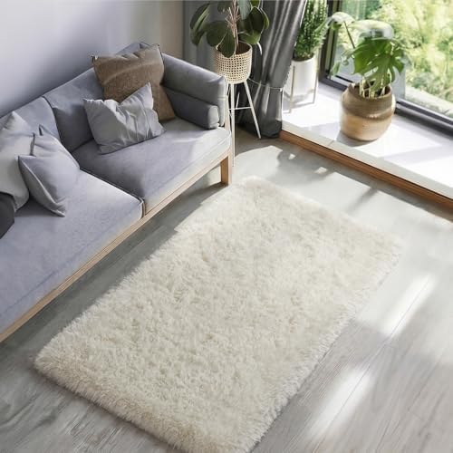 Ophanie Runner Rug for Hallway, 3x6 Washable Non-Slip Fluffy Soft Bedside Rugs, Bedroom Living Room Shaggy Carpet for Kids Girls Boys Dorm Nursery Decor Aesthetic, Ivory with Over 99 pcs Pile fibers - Image 6