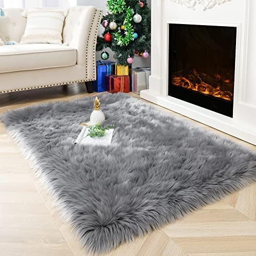 Noahas Luxury Fluffy Rugs Bedroom Furry Carpet Bedside Faux Fur Sheepskin Area Rugs Children Play Princess Room Decor Rug, 3 x 5 Feet by ModernHomeDecor