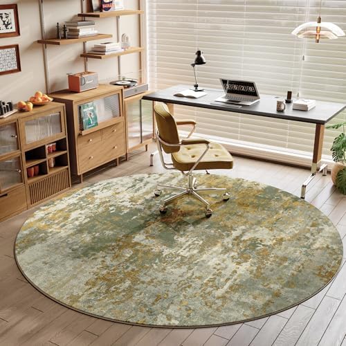 Green Round Area Rugs 4ft Washable Circle Rug for Entryway Kitchen, Non Slip Soft Low Pile Stain Resistant, Boho Circular Carpet for Living Room Bedroom Dorm Dining Room Table, Abstract Sage Green - Image 2