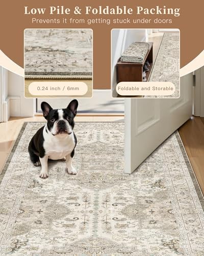 Madane Hallway Runner Rug 2'6''x16' Kitchen Runners Vintage, Ivory/Brown - Image 6