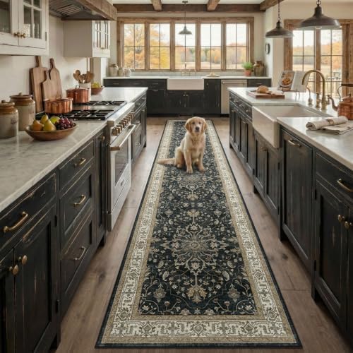 RELEANY Washable Area Rug, Runner 2'6"x14', Black/Vintage/Beige - Image 2