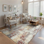 Ompaa Living Room Rug 5x8 Beige Area Rug Machine Washable Boho Rug Non Slip Abstract Vintage Indoor Large Rugs for Bedroom, Classroom, College Dorm, Farmhouse, Dining Room, Kids Playroom - Image 4