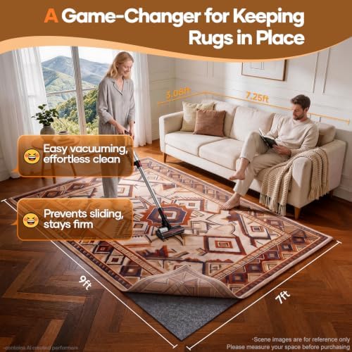 Veken Non Slip Cushioned Rug Pad Gripper, Felt and Silicone Backing, 7 x 9 Ft, 1/4" Thick Carpet Liner Protector Mat for Area Rugs and Hardwood Floors, with Over 99 Pcs Anti-Slip Strips Pattern - Image 2