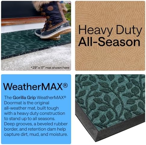 GORILLA GRIP WeatherMAX Door Mat, Indoor Outdoor Use, 47x35, Green Leaves - Image 3