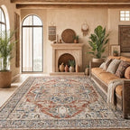 Amada 5x7 Washable Area Rug for Living Room, Red, Vintage Pattern - Image 4