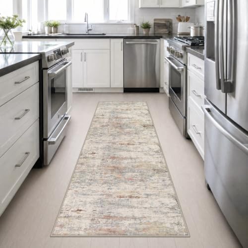 2.6x10 Washable Runner Rug:Modern Abstract Indoor Soft Carpet Taupe - Image 4