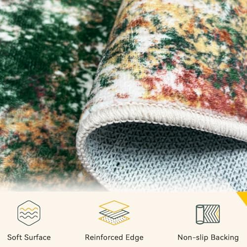 RELEANY Washable 7'x9' Abstract Area Rug for Living Room Green Multi - Image 4