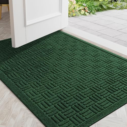 Mibao Front Door Mat Outside Entrance, 36" x 24", Heavy Duty Welcome Mat, Stain and Fade Resistant, Dirt Trapper Doormat, Super Absorbent Indoor Outdoor Entryway Mat with Non-Slip Backing, Green by Mibao