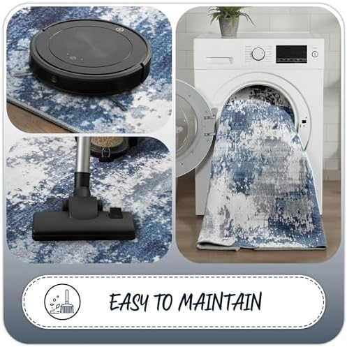 Entryway Rug 3x5 Blue Door Mat Indoor Entrance 36x60, Washable Small Throw Rugs for Kitchen Floor, Entry, Front Door, Bedroom Bedside, Non-Slip Low Pile Stain & Fade Resistant, Abstract Navy - Image 6