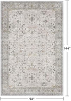 Boho Large Living Room Rug 8x12 - Washable Low Pile Area Rug for Dining Room, Neutral Light Gray & Sage Bedroom Carpet, Distressed Vintage Floral Design, Low Pile Stain Resistant - Image 2