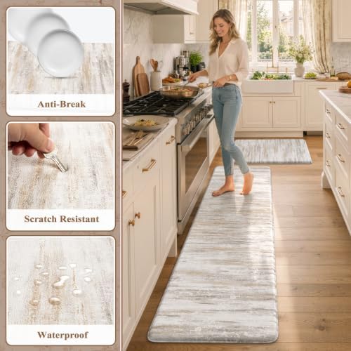 KIMODE Kitchen Anti Fatigue Mats, Farmhouse Abstract Kitchen Rugs Sets of 2 - Image 6
