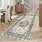 Madane Washable Runner Rugs 2x10 Long for Hallway Kitchen, Orange/Blue - Image 2