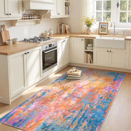 Entryway Rug 3x6 Rainbow Bedroom Area Rug Washable Non Slip Abstract Boho Rugs for Indoor Entry, Kitchen, Classroom, Bathroom, Kids Girls Room, Office, College Dorm Small Carpet - Image 3