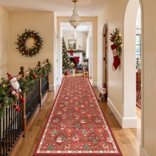 Madane Christmas Hallway Runner Rugs 3x10, Red Kitchen Runners Non Slip - Image 4