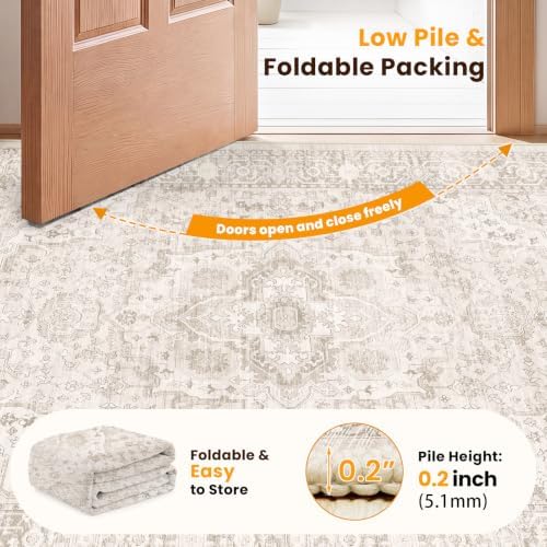 SameBed 3x5 Area Rug Living Room, Vintage Washable Carpet Cream Beige - Image 7