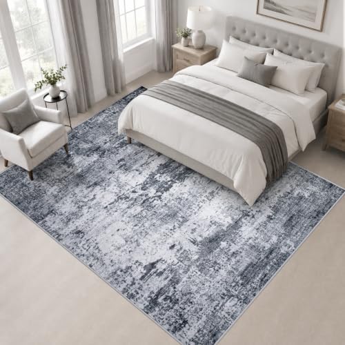 Area Rug Living Room: 6x6 Modern Washable Indoor Soft Carpet Grey - Image 3