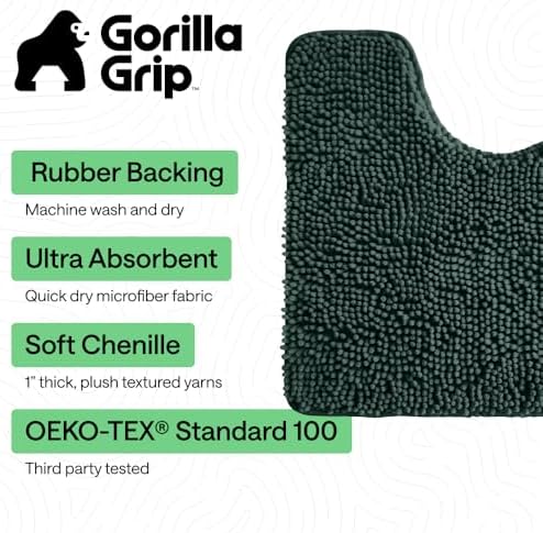 GORILLA GRIP Chenille Bath Rug Mat for Oval Toilet Base, 24x19 Hunter Green - Image 3