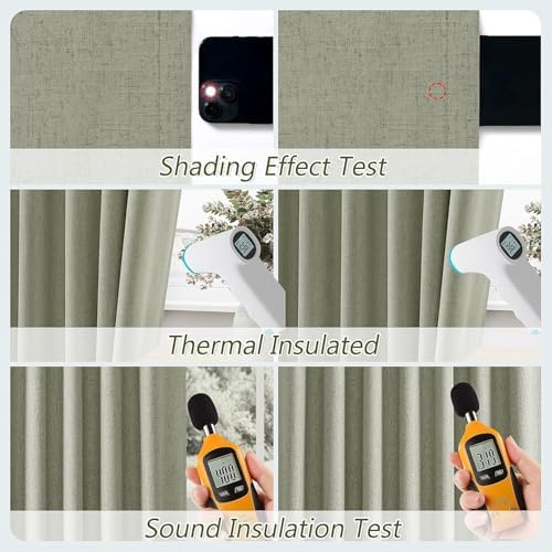 Guken 100% Blackout Sage Green Linen Curtains 45 Inch Long 2 Panels - Image 5